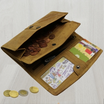 flevado Wasserbüffel Damen Geldbörse Brieftasche RFID Schutz Doppelnaht Beige